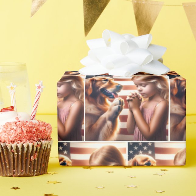 Papel De Regalo Rezando chica y Golden Retriever (Fiesta de cumpleaños )