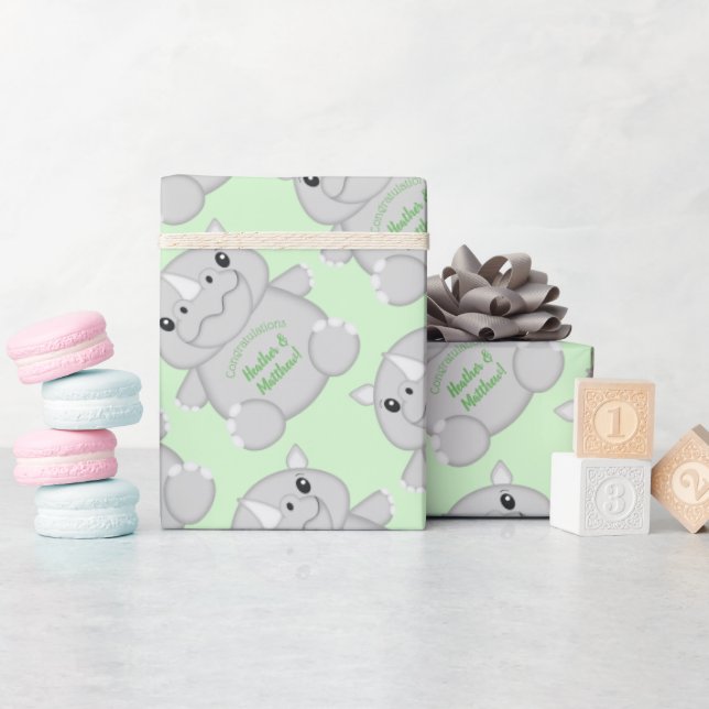 Papel De Regalo Rhino Baby Shower Green (Baby Shower)