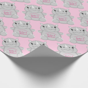 Papel De Regalo Rhino Baby Shower Safari Chica rosado