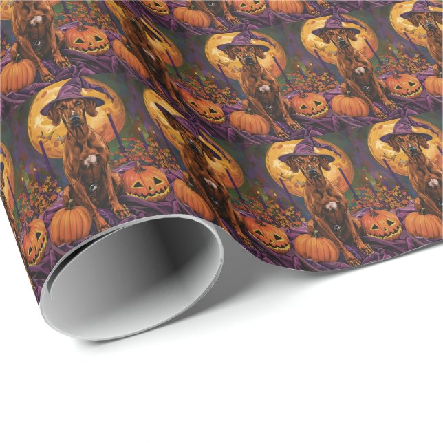 Papel De Regalo Rhodesia Ridgeback Perro Halloween Calabaza de Bru (Esquina del rollo)