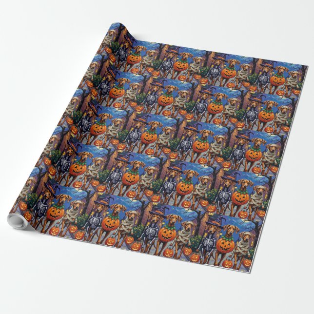 Papel De Regalo Rhodesian Ridgeback con disfraces de Halloween (Desenrollado)