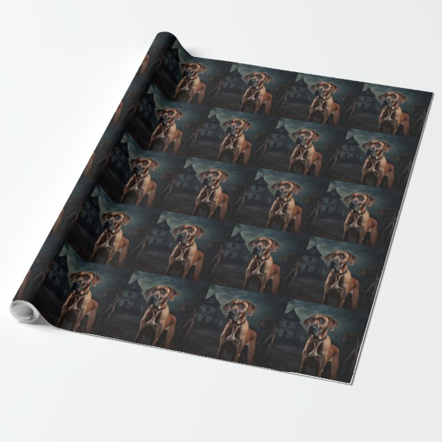 Papel De Regalo Rhodesian Ridgeback Halloween Scary (Desenrollado)