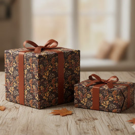 Papel De Regalo Rich Brown Golden Rustic Burnt Orange Fall Leaf
