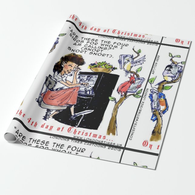 Papel De Regalo Rick London Ernestine Pájaros Cantores Navidad (Desenrollado)