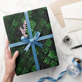Papel De Regalo Rico Patrón de Brillo Negro Verde Esmeralda Metáli
