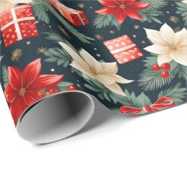 Papel De Regalo Ricos rojos y Navidades de crema de Poinsettia