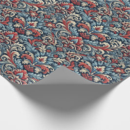 Papel De Regalo Ricos tonos de damasco rojo y azul