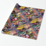PAPEL DE REGALO RIDERS EN LA NOCHE<br><div class="desc">Elegante,  caprichosa,  pintura artística con música musical mágica y colorida nocturna,  luna,  faeries,  caballos de colores vivos azul verde azulado verde,  rojo,  amarillo,  blanco. Pintura acrílica sobre lienzo,  pintura de medios mixtos con Relieve metalizado dorado y plateado.</div>