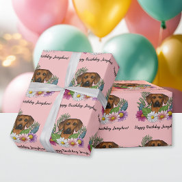Papel De Regalo Ridgeback Rhodesia Perro Y Flores Fiesta De Cumple
