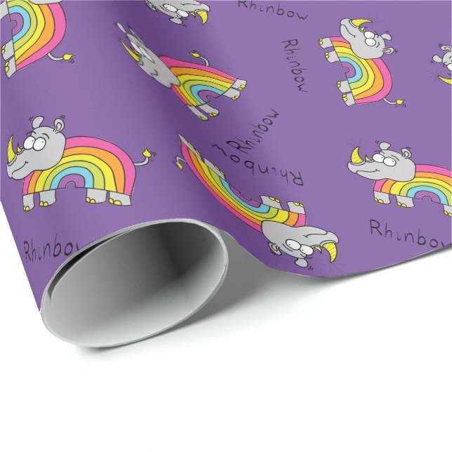 Papel De Regalo Rinoceronte arcoiris con niños rinocerontes (Esquina del rollo)