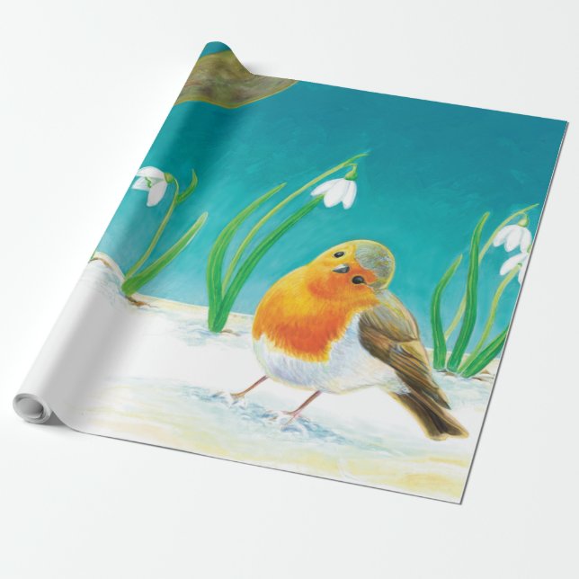 Papel De Regalo Robin Bird (Erithacus rubecula) (Desenrollado)