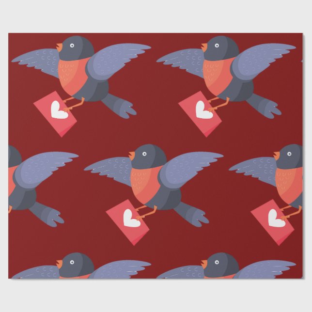 Papel De Regalo Robin Bird Flying with Red Heart Love Letter (Superficie plana)