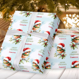 Papel De Regalo Robin lindo en Santa Hat Navidades Niños Nombre te