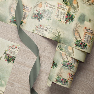 Papel De Regalo Robins de época y saludos de Navidad