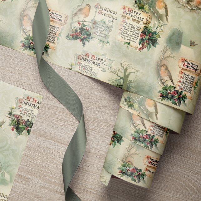 Papel De Regalo Robins de época y saludos de Navidad (Subido por el creador)