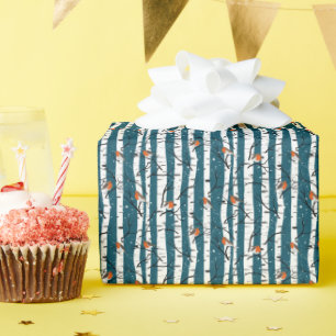 Papel De Regalo Robins europeos sobre el pájaro plateado en azul d