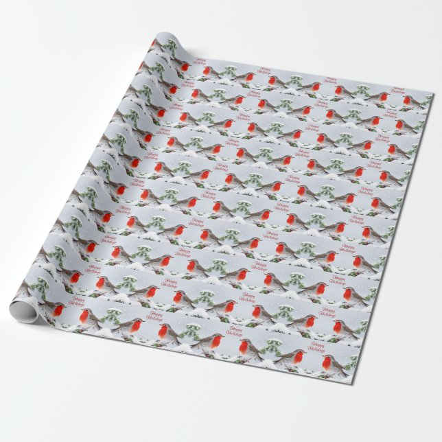 Papel De Regalo Robins rojos Navidades de vacaciones envueltos de  (Desenrollado)