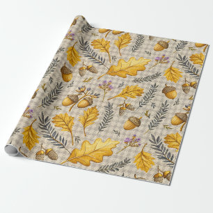 Papel De Regalo Roble dorado y bellota para regalos de Acción de G