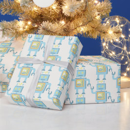 Papel De Regalo Robot Retro