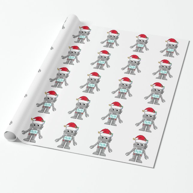 Papel De Regalo Robot Wearing Santa Hat (Desenrollado)