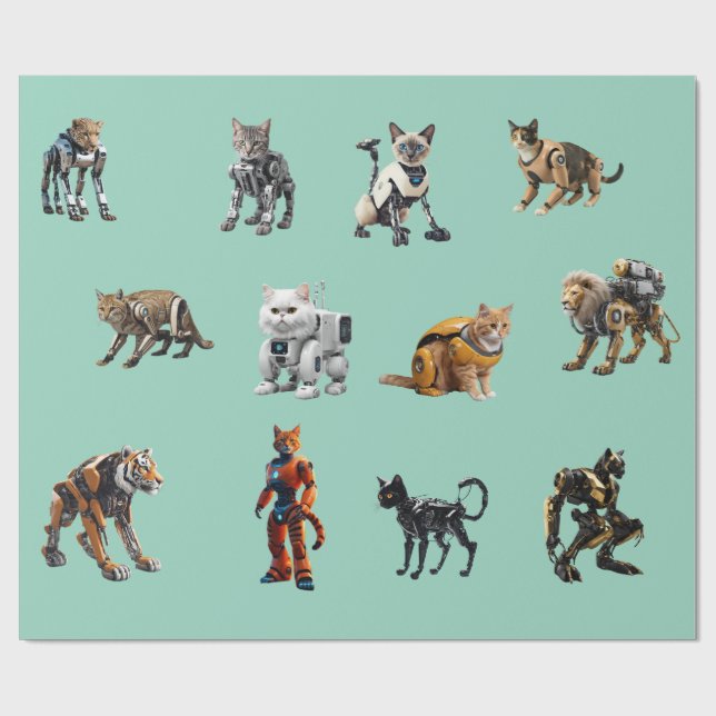 Papel De Regalo Robots de gato lindos (Superficie plana)