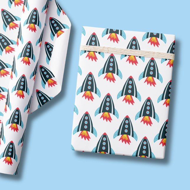Papel De Regalo Roca espacial (Space themed rocket ship wrapping paper rolls for boys birthday party.)