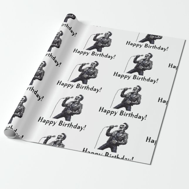Papel De Regalo Rock and Roll Skeletons Birthday Party (Desenrollado)