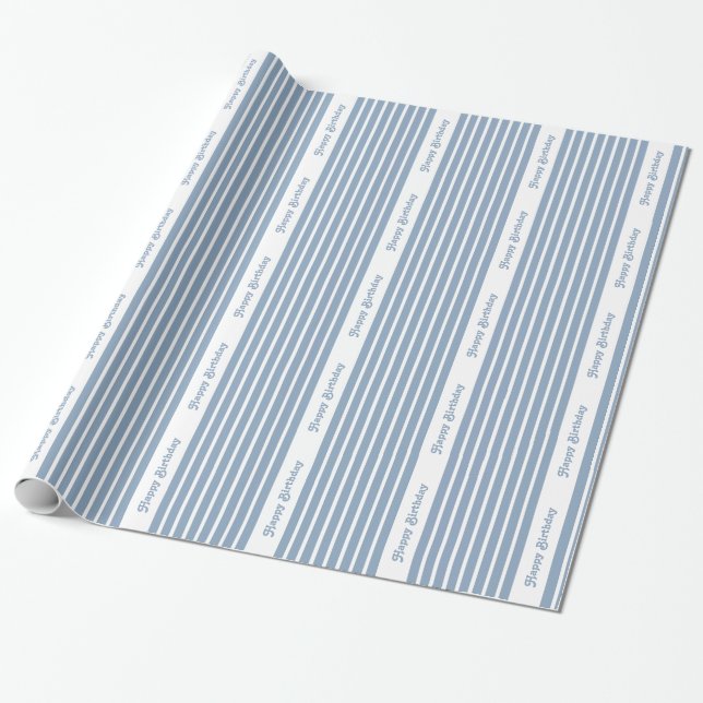 Papel De Regalo Rock Blue Safari Stripe con texto personalizado (Desenrollado)