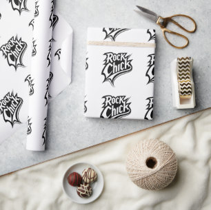 Papel De Regalo Rock Chick – Tipografía Negra y Blanca Audaz