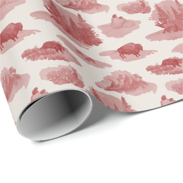 Papel De Regalo Rocky Mountain Animal Toile (Red on...) (Esquina del rollo)