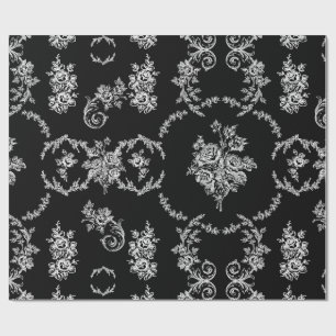 Papel De Regalo rococó floral botánica antigua toile negro ornamen