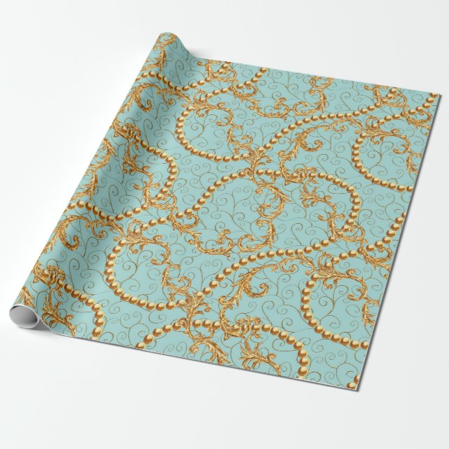 Papel De Regalo Rococo golden elements seamless pattern. Gold text (Desenrollado)