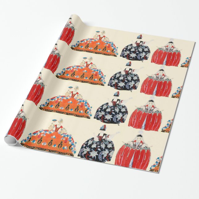 PAPEL DE REGALO ROCOCO LADIES ART DECO FASHION COSTUME DISEÑO (Desenrollado)