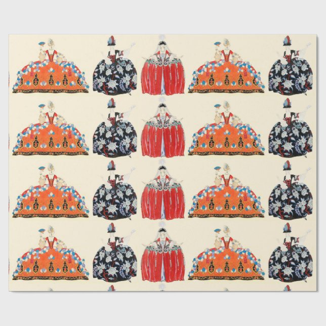 PAPEL DE REGALO ROCOCO LADIES ART DECO FASHION COSTUME DISEÑO (Superficie plana)