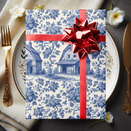 Papel De Regalo Rococo Ornate French Toile Floral Blue Rustic Barn