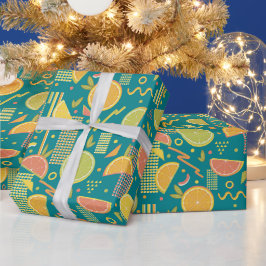 Papel De Regalo Rodajas de frutas cítricas turquesas de los 80