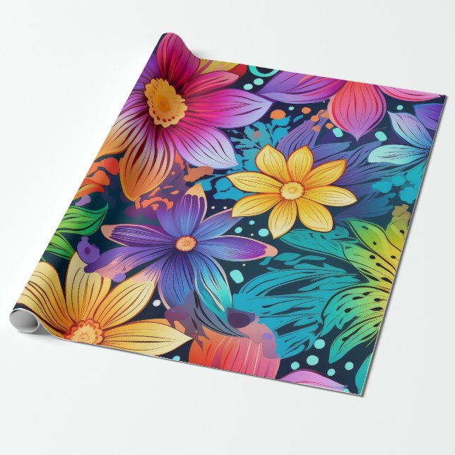 Papel De Regalo Rodeado de rosa tropical y morado (Desenrollado)