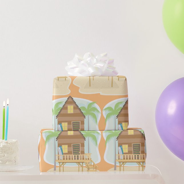 Papel De Regalo Rodeadores de cabañas de playa tropical y palmeras (Subido por el creador)