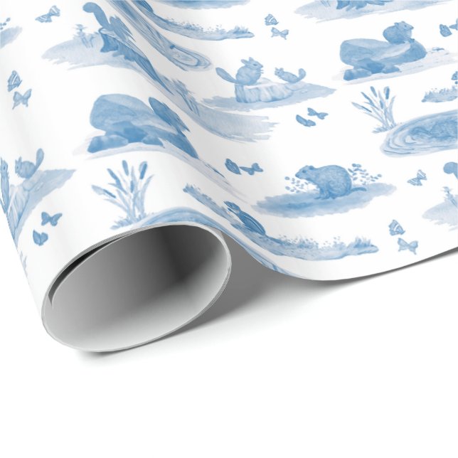 Papel De Regalo Rodent Toile Wrapping Paper (Slate Blue)  (Esquina del rollo)