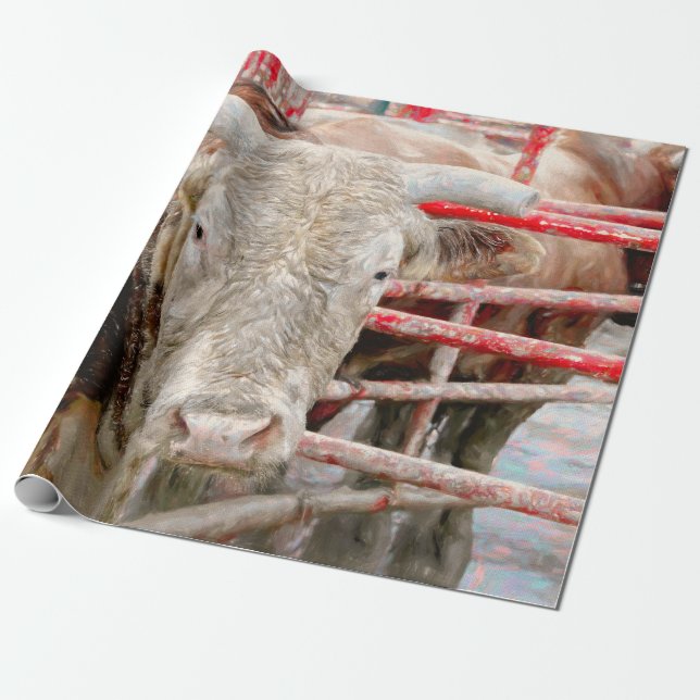 Papel De Regalo Rodeo Bull Rustic Country Western (Desenrollado)