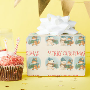 Papel de regalo rodillo de animales navideños acog