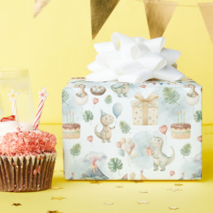 Papel de regalo rodillo de cumpleaños con dinosaur
