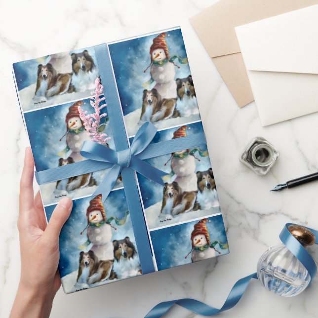 Papel De Regalo Rogh Collie con Navidades de Snowman (Regalar)