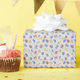 Papel De Regalo Rojo Amarillo Azul Número Negro Blanco