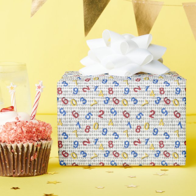 Papel De Regalo Rojo Amarillo Azul Número Negro Blanco (Fiesta de cumpleaños )