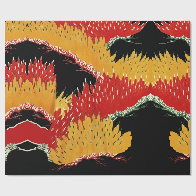 PAPEL DE REGALO ROJO AMARILLO NEGRO ABSTRACTO FLORAL JAPONESA (Superficie plana)