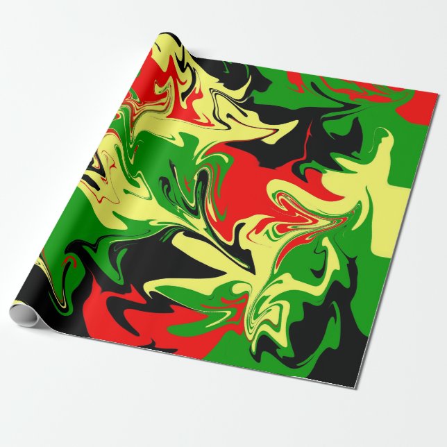 Papel De Regalo Rojo, amarillo, negro y verde Swirls (Desenrollado)