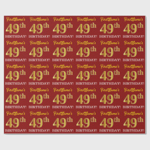 Papel De Regalo Rojo, apariencia de oro imitación "49 Cumpleaños"