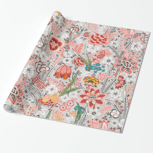PAPEL DE REGALO ROJO AZUL AMARILLO FLORES SILVESTRES TULIPANES, HO