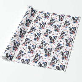Papel De Regalo Rojo Azul Blanco Corte Bulldog Estrellas de la ban